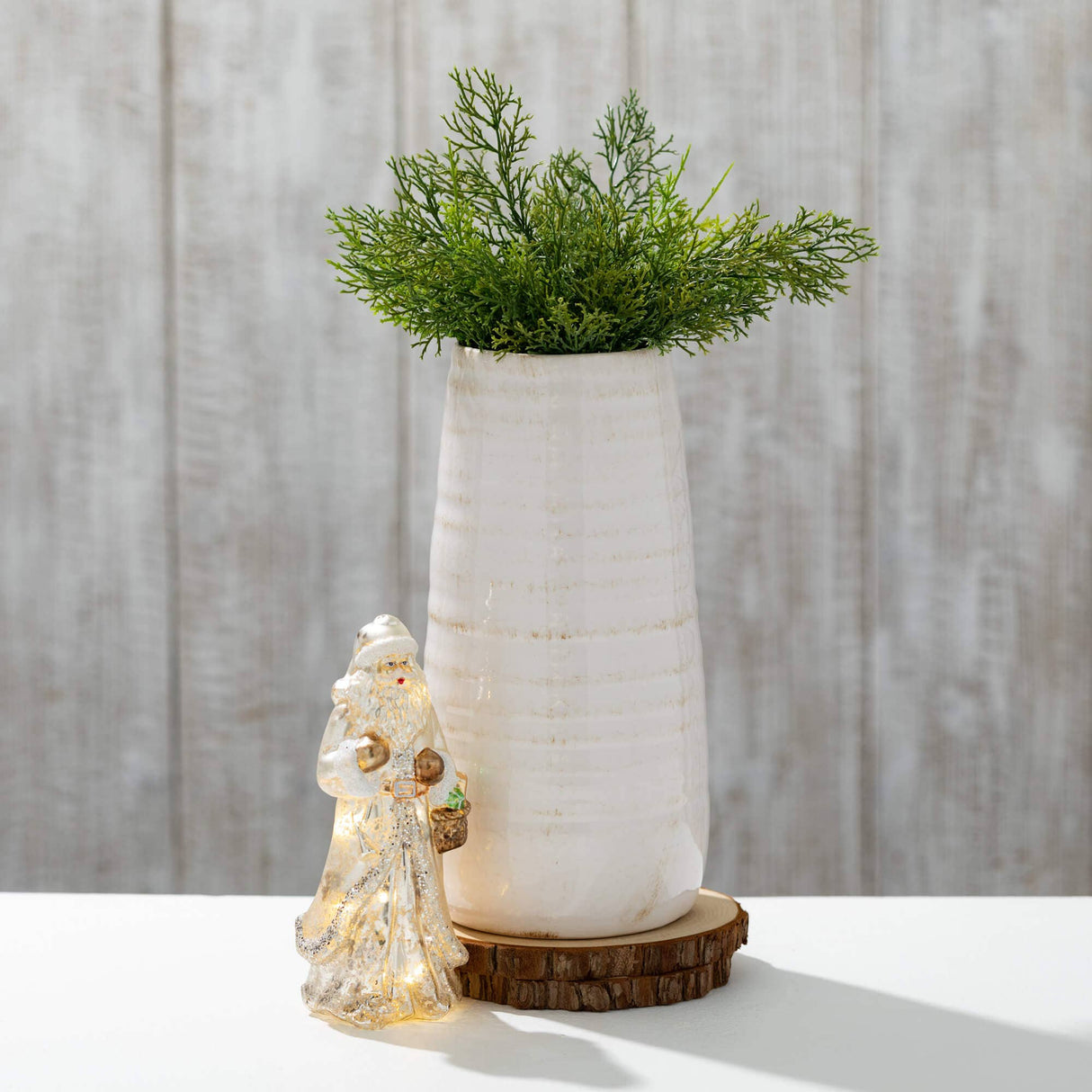 Ivory Glossed Vase – Crackled Ivory Ceramic with Subtle Ribbed Texture
