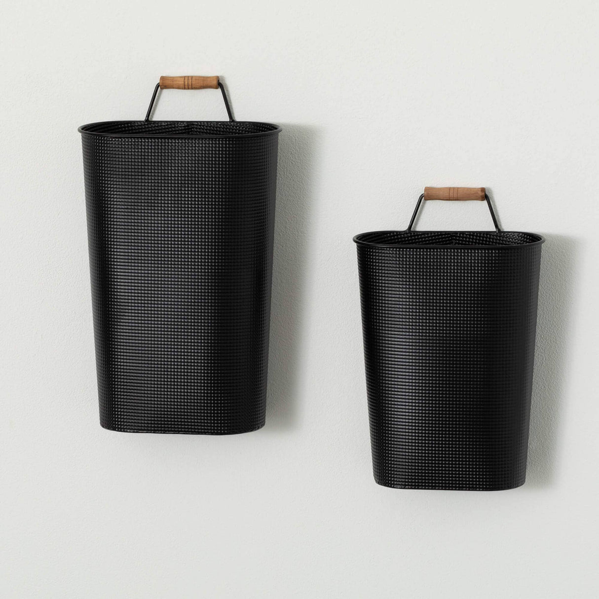 Embossed Black Wall Planter Set with Wood Handles