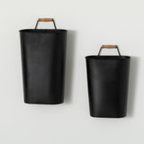 Embossed Black Wall Planter Set with Wood Handles
