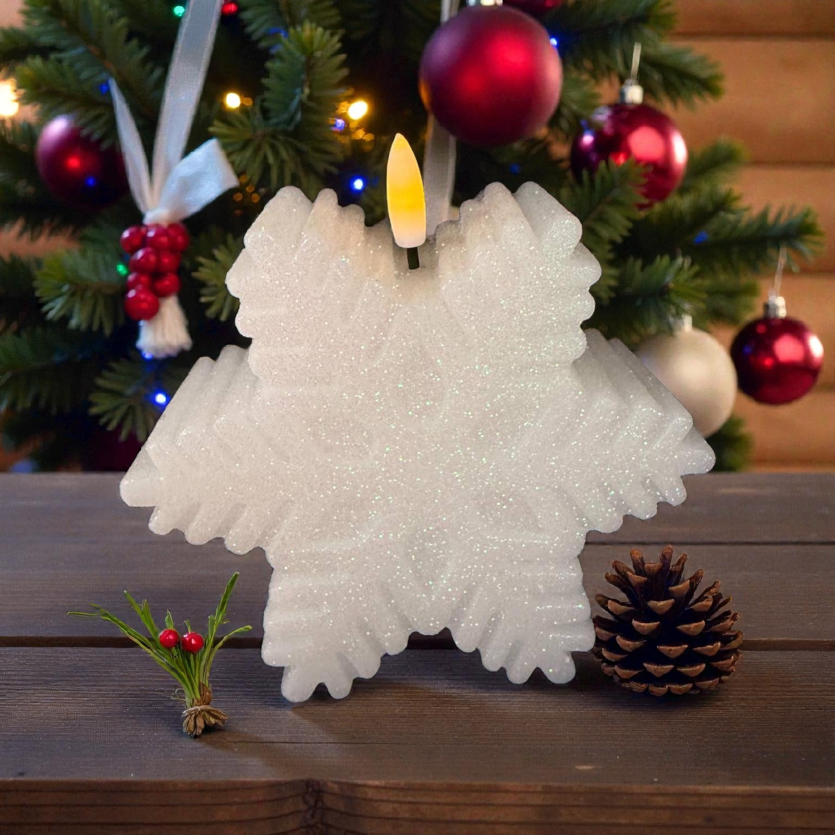 Snowflake Glow Realistic Flame Candle – 2 x 5"