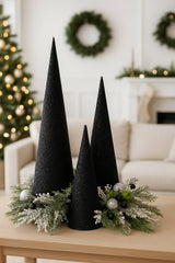 Black Glass Beads Cone Tree – 12" Modern Christmas Decor