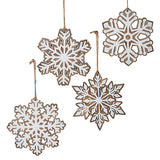 White Iced Snowflake Ornament Set – Resin, Set of 4