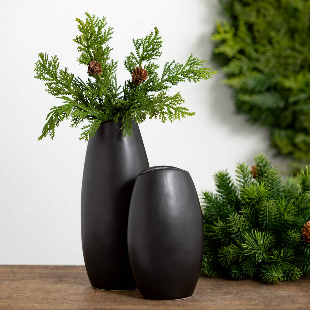 Modern Matte Black Vase Set