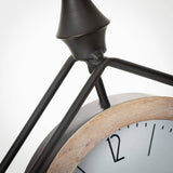 Metal Pentagon Desk Clock – Floating Timepiece with Light Wood Bezel