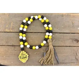 Bee Kind Hive Garland – 38" Yellow, Black & White Beaded Garland with Hive Charm & Gingham Ribbon