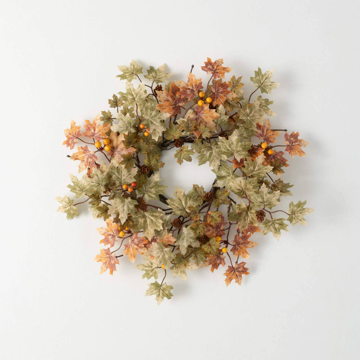Mini Maple Leaf Accent Ring Set of 2 – Faux Fall Wreath with Rust & Green Ivy-Like Foliage