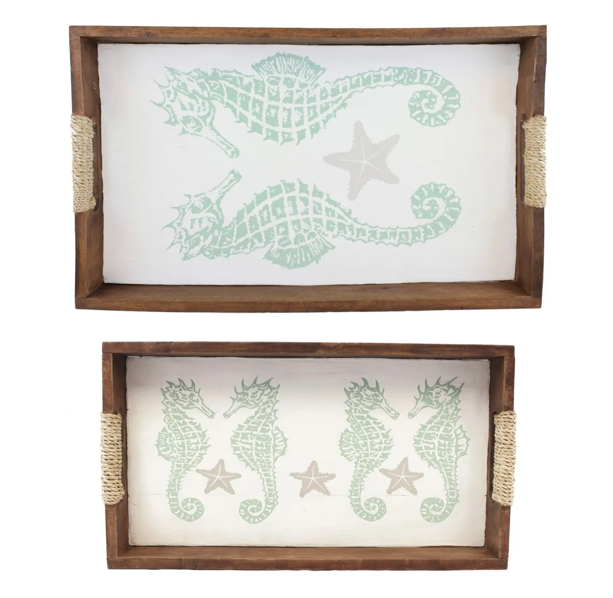 Beachcombers Coastal Life Seahorse Nesting Tray Set – Aqua & Rope Detail