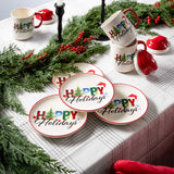 Whimsical “Happy Holidays” Mug with Santa Hat Lid – Festive Christmas Colors & Cheerful Illustrations