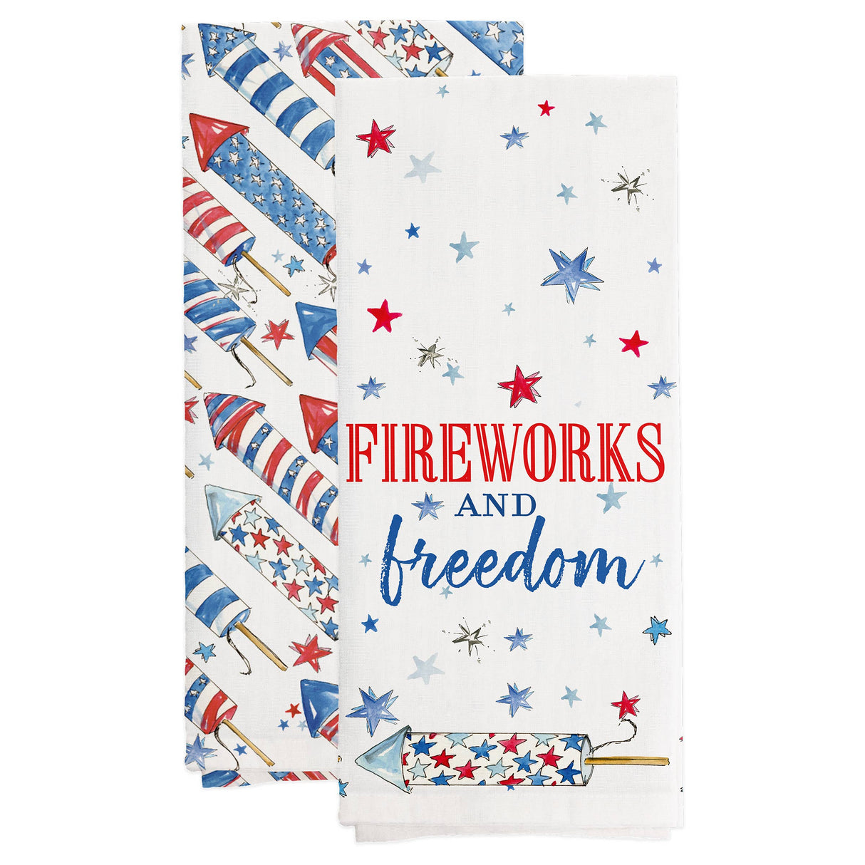 Patriotic Rockets 28" Cotton Tea Towels Set/2 Rosanne Beck