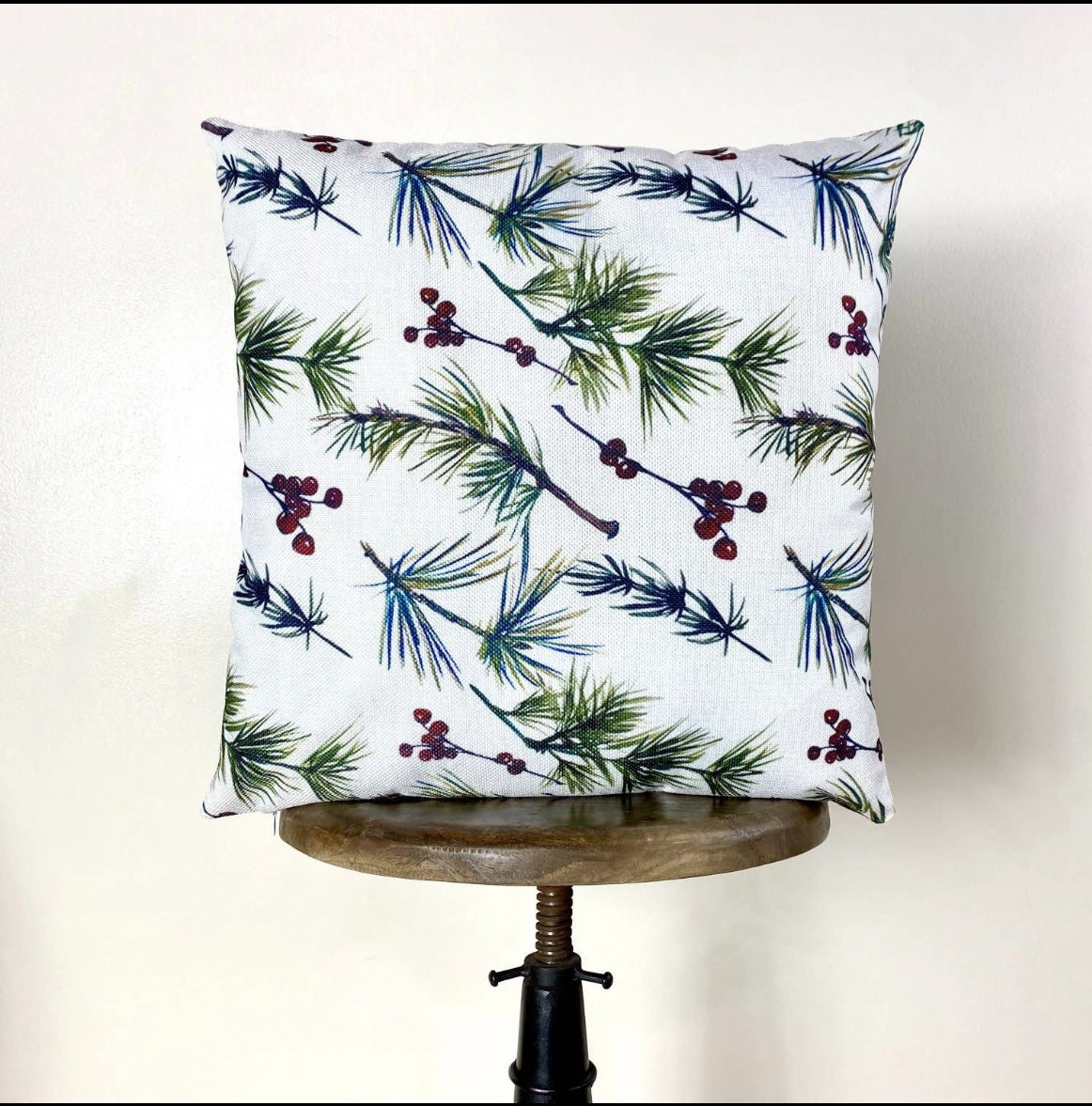 Christmas Holly Berries and Twigs Throw Pillow Cover – 12" x 12"