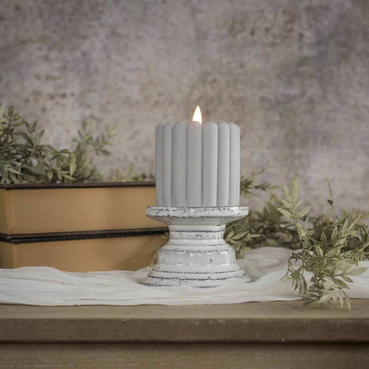 4″ Cream Pillar Candle Stand – Rustic Enamel Pedestal for Candles &amp; Seasonal Décor