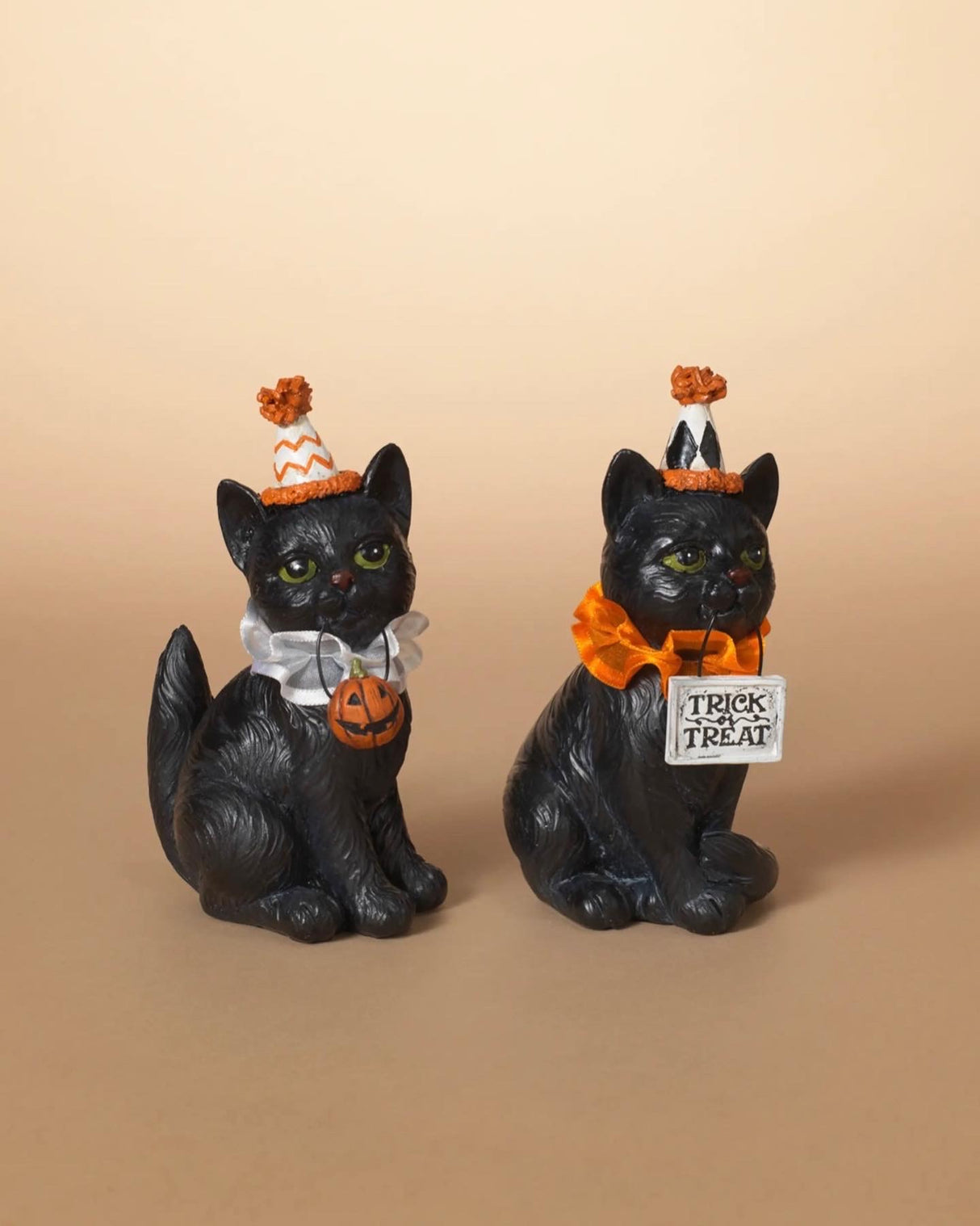 Resin Halloween Folk Art Black Cat Figurines