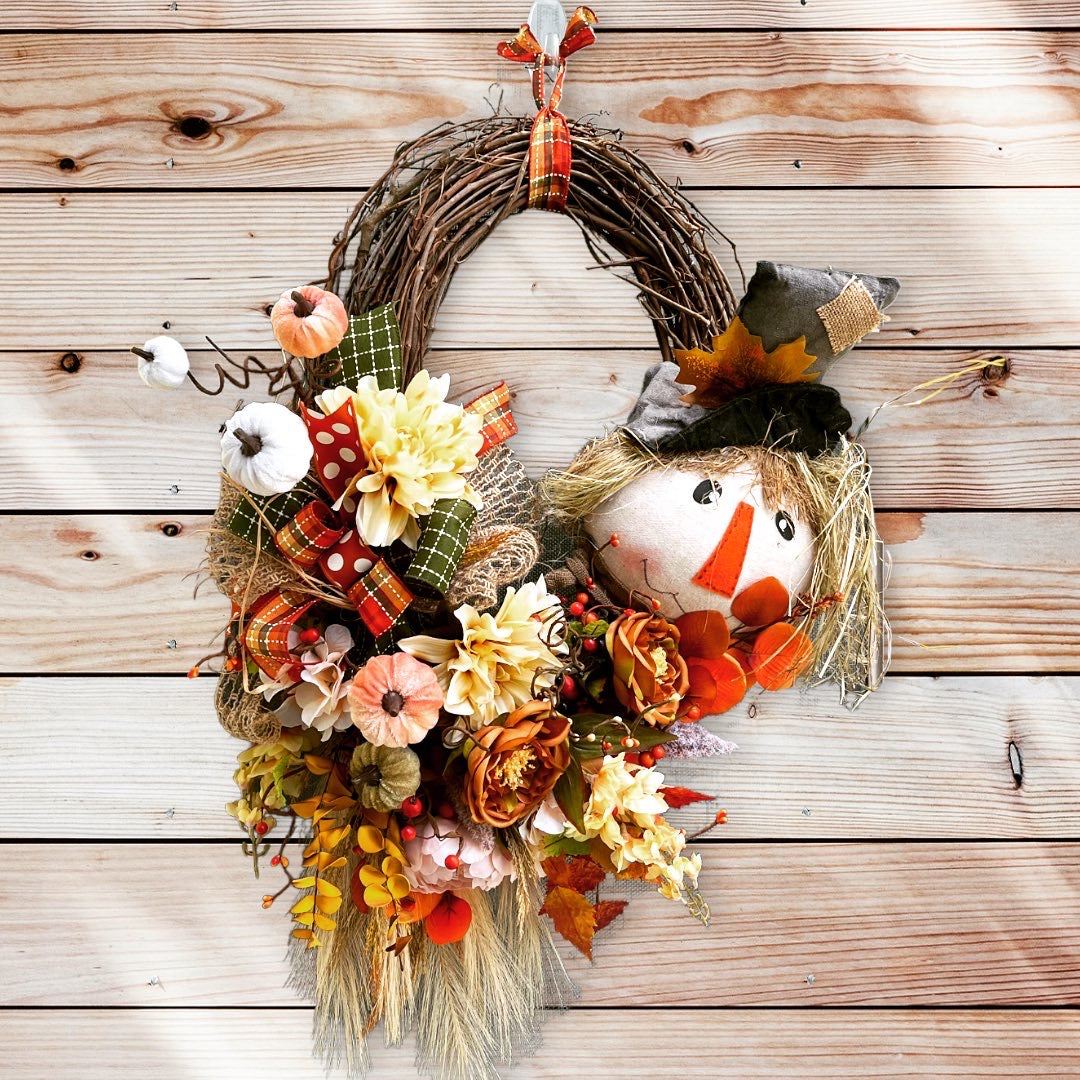Velvet Pumpkin Scarecrow Wreath