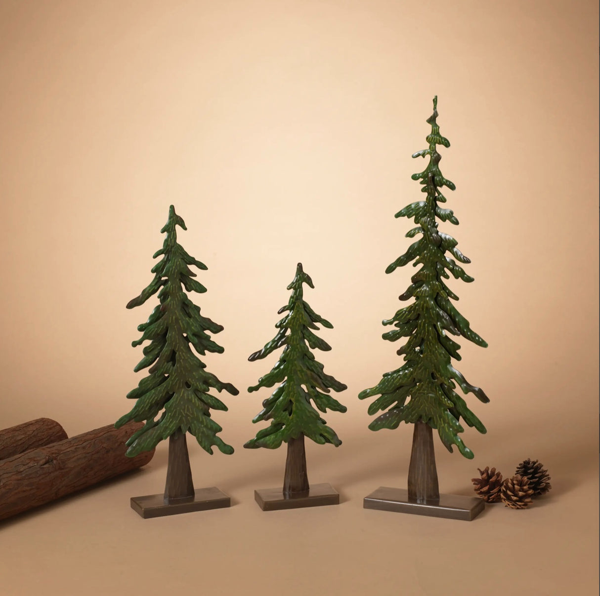 Metal Evergreen Trees – Set of 3 Decorative Sculptures