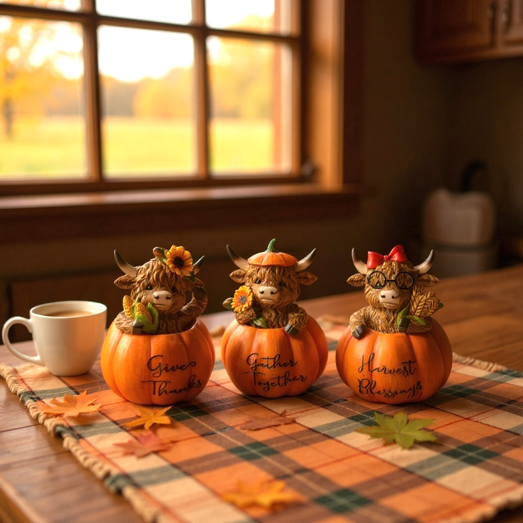 Highland Cow in Pumpkin – Resin Fall Accent Figurines