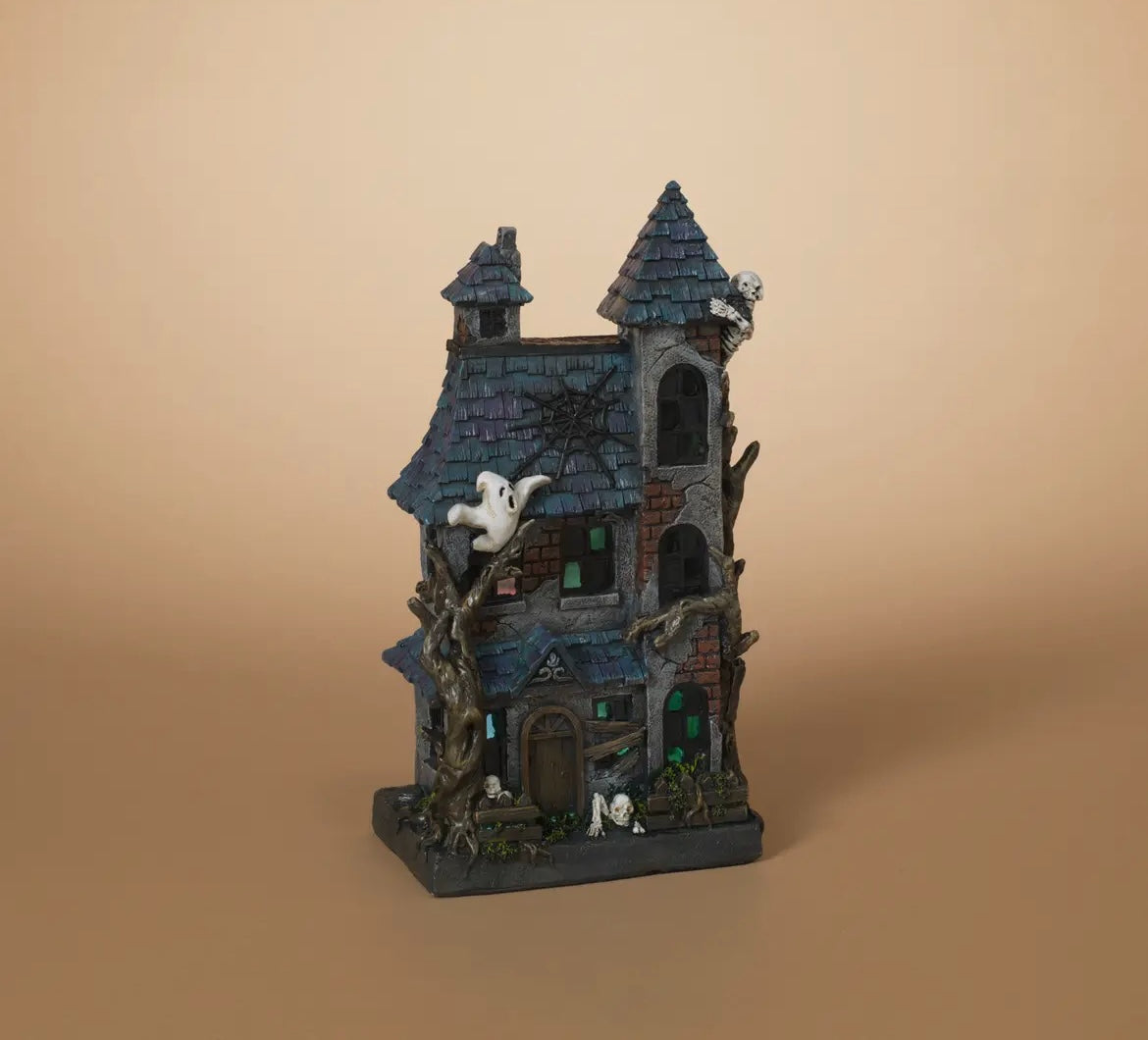 Lighted Haunted House Halloween Figurine – Gerson Resin Décor with LED Lights & Timer