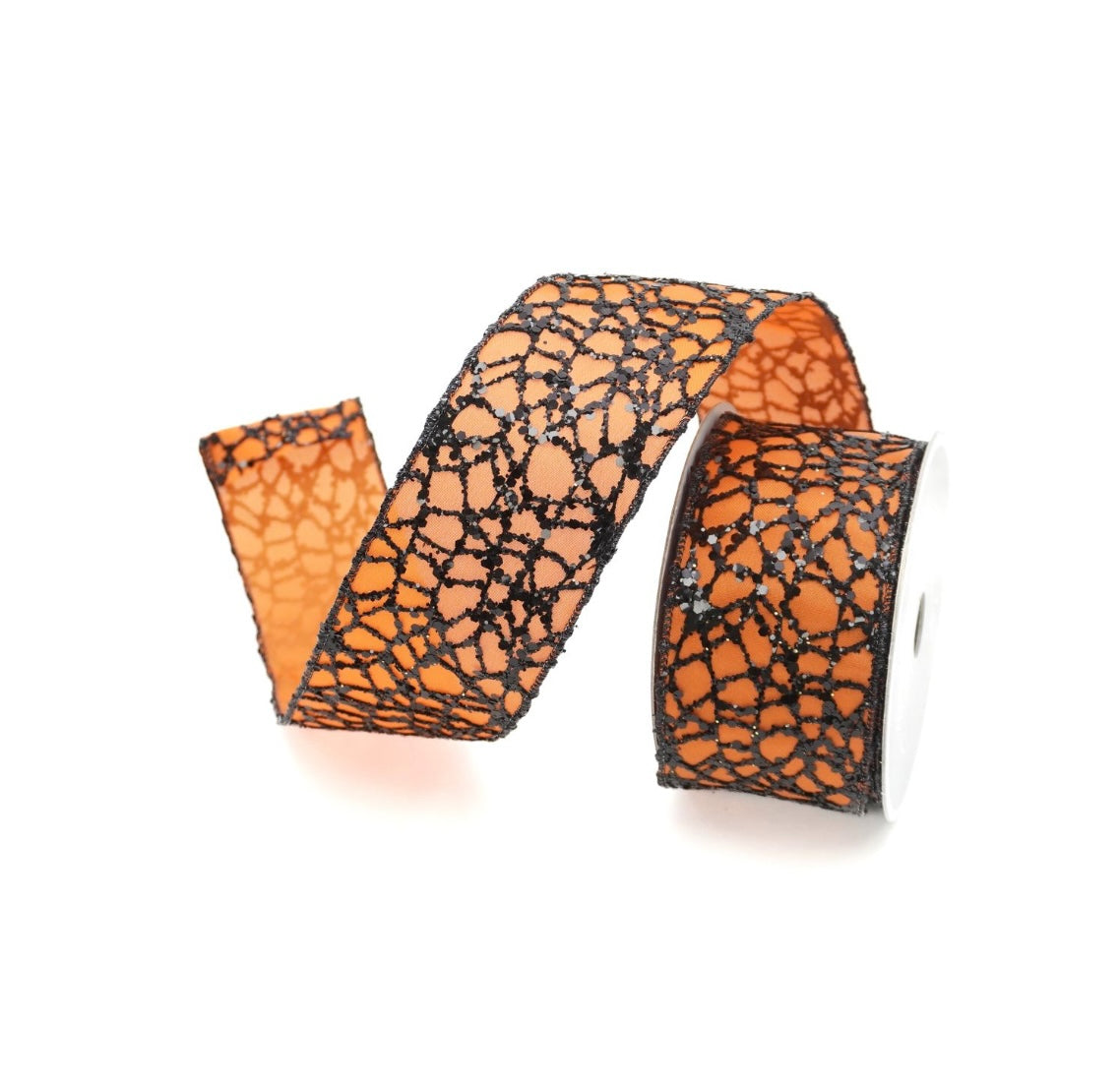 Orange Glitzy Web Ribbon – 2.5" Wired Designer Ribbon by Farrisilk