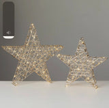 Lighted Metal Star Set of 2 – Gold or Silver | Indoor/Outdoor LED Holiday Accent