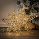 Lighted Metal Star Set of 2 – Gold or Silver | Indoor/Outdoor LED Holiday Accent