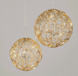 Lighted Hanging Ball Ornaments – Set of 2 | Silver or Gold Metal Globes with LED Lights