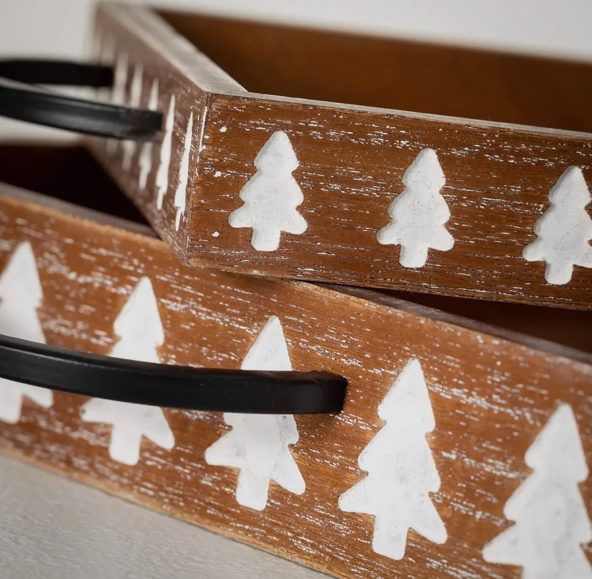 Pine Tree Wooden Serving Tray Set of 2