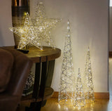 Lighted Metal Star Set of 2 – Gold or Silver | Indoor/Outdoor LED Holiday Accent
