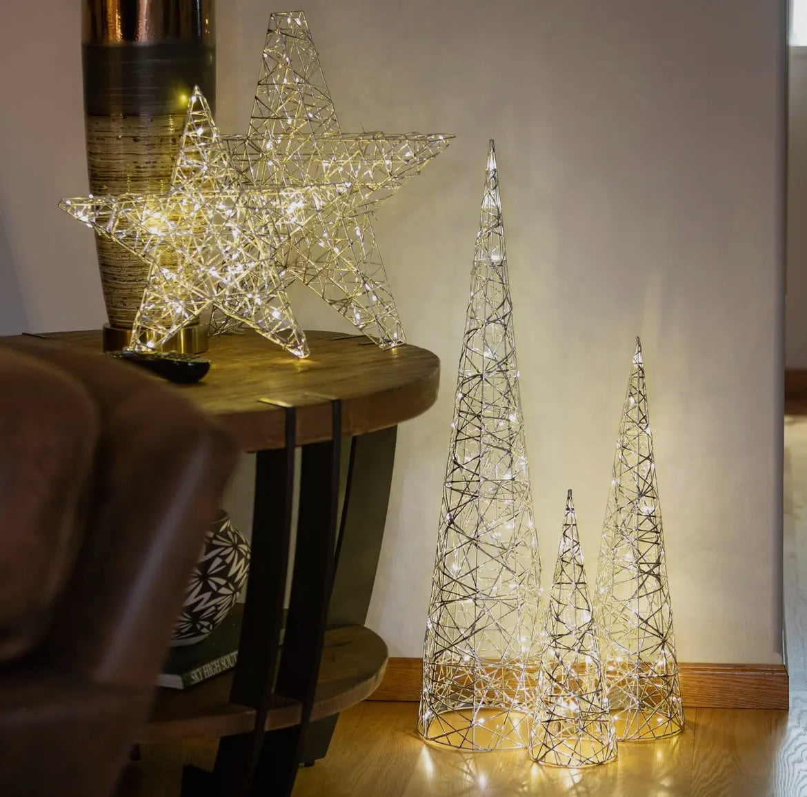 Lighted Cone Tree Set – Gold or Silver