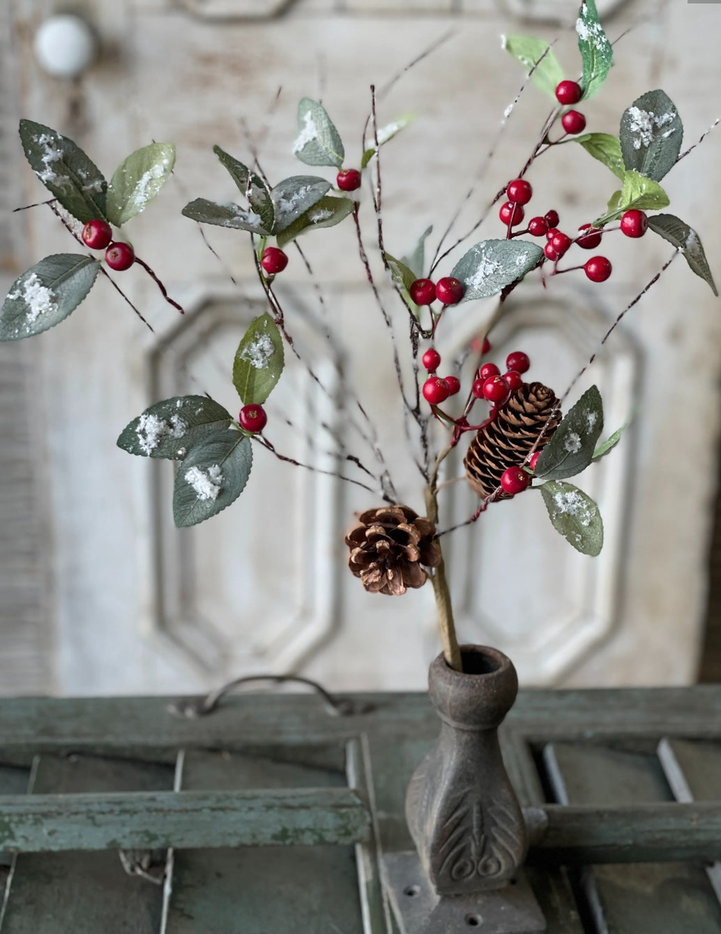 Iced Fairfield Holly Pick – 20" Glittered Winter Stem