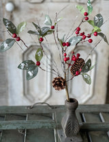 Iced Fairfield Holly Pick – 20" Glittered Winter Stem