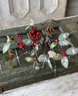 Iced Fairfield Holly Pick – 20" Glittered Winter Stem