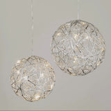 Lighted Hanging Ball Ornaments – Set of 2 | Silver or Gold Metal Globes with LED Lights
