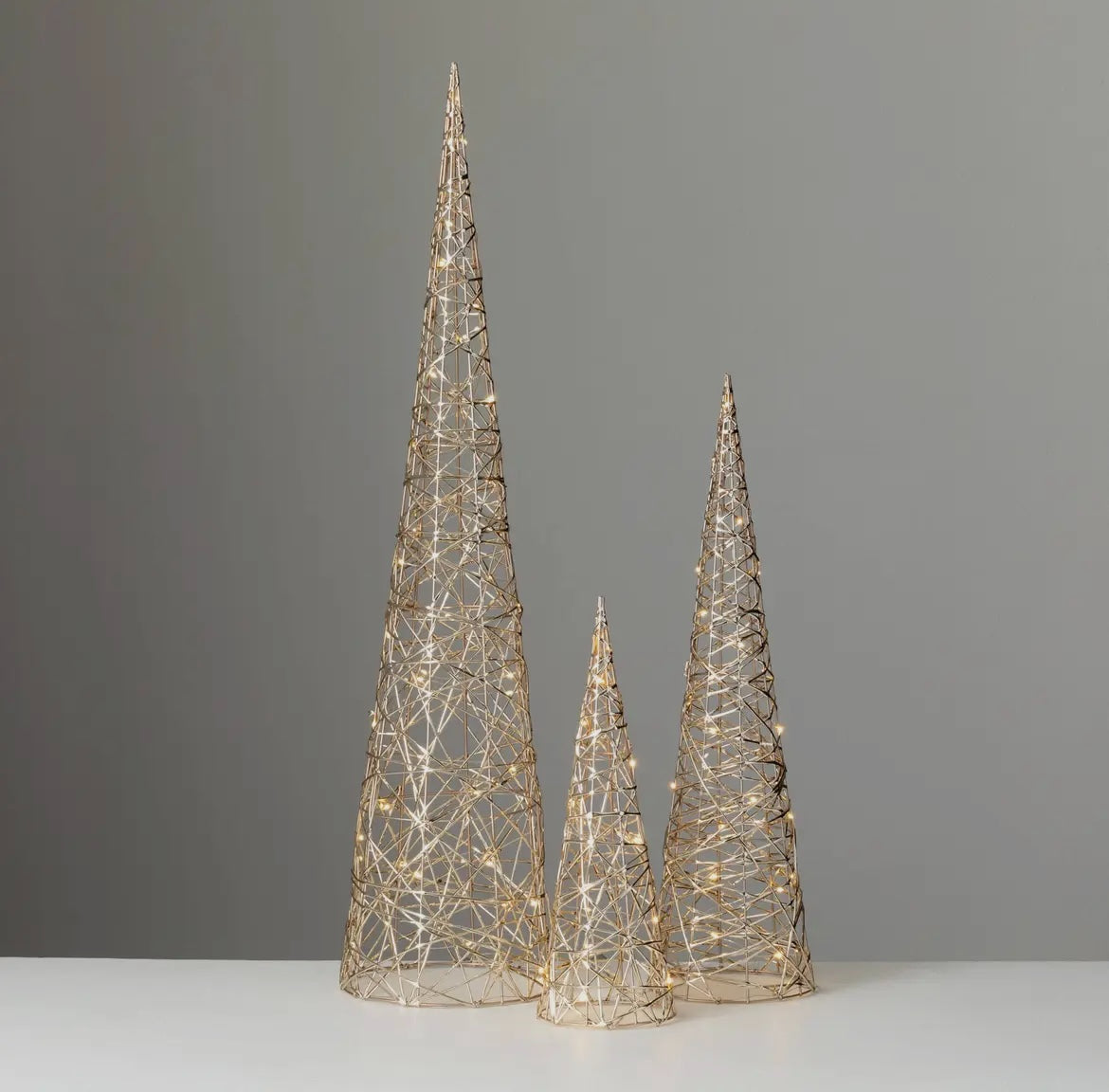 Lighted Cone Tree Set – Gold or Silver