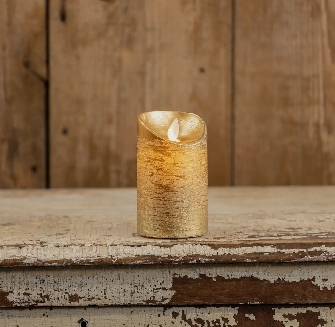 Flameless Gold Pillar Candle – 5" Moving Flame LED with Timer