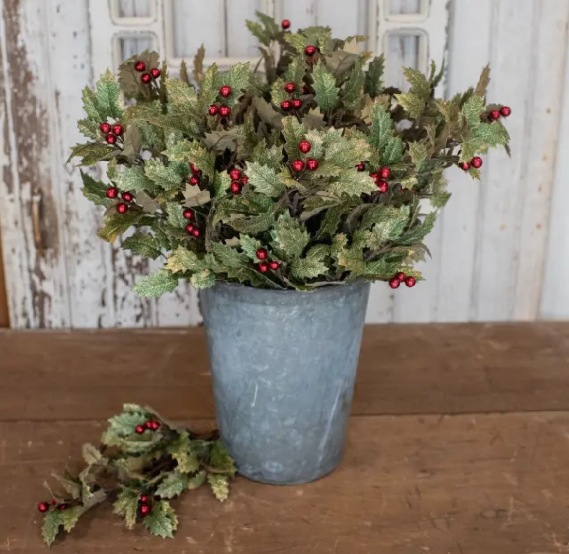 Gold Holly & Red Berry Picks – Set of 3 Faux Christmas Stems