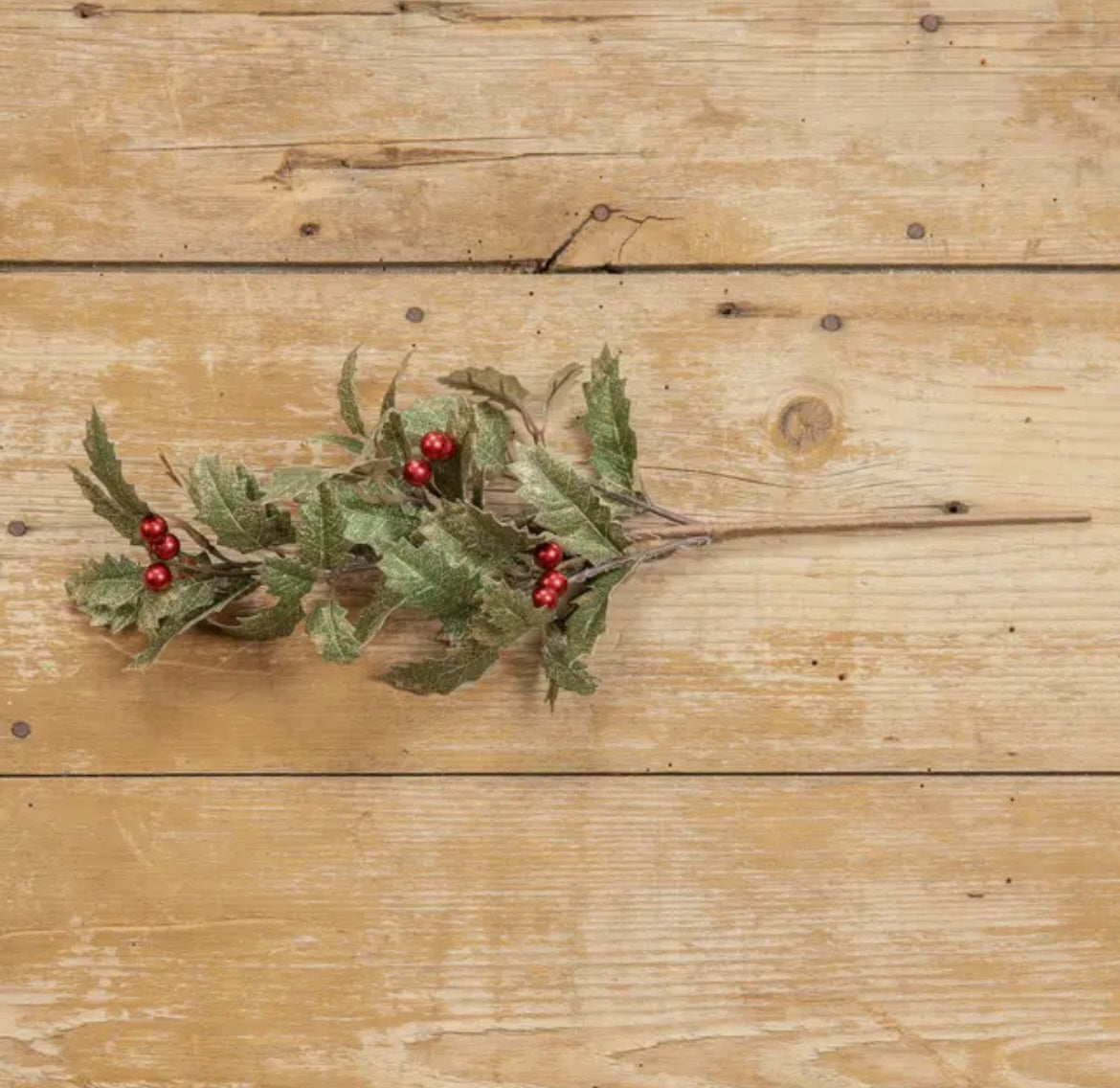 Gold Holly & Red Berry Picks – Set of 3 Faux Christmas Stems