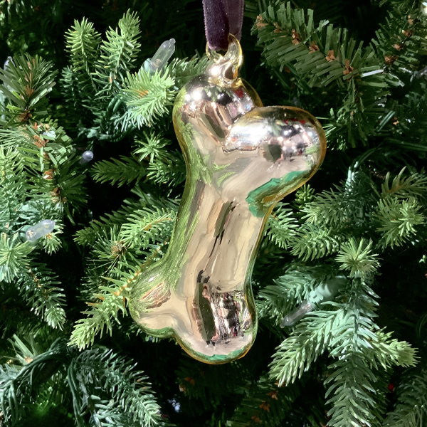 Glass Blown Dog Bone Ornament – 4.5" Pet Tribute Christmas Décor by D. Stevens