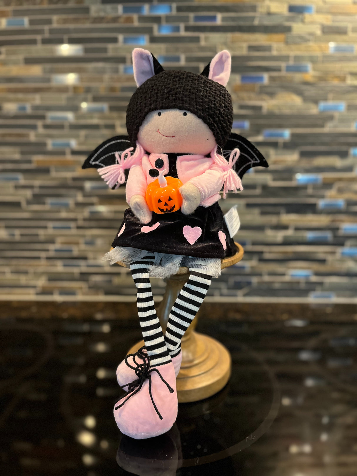 Sitting Bat Girl with Pumpkin - F00192