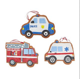RAZ Gingerbread Emergency Vehicle Ornament – Faux Cookie First Responder (5")