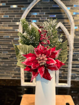 Red Velvet Poinsettia Pick with Frosted Berries & Pine – 20″ Holiday Floral Stem by Regency