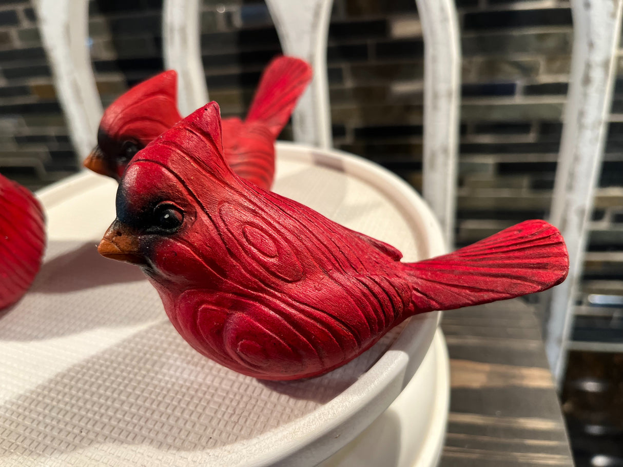 Set of 3 Red Cardinal Tabletop Figurines – Woodland Christmas Decor