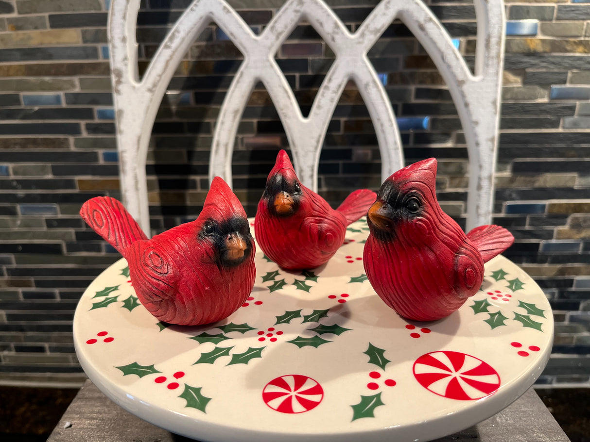 Set of 3 Red Cardinal Tabletop Figurines – Woodland Christmas Decor