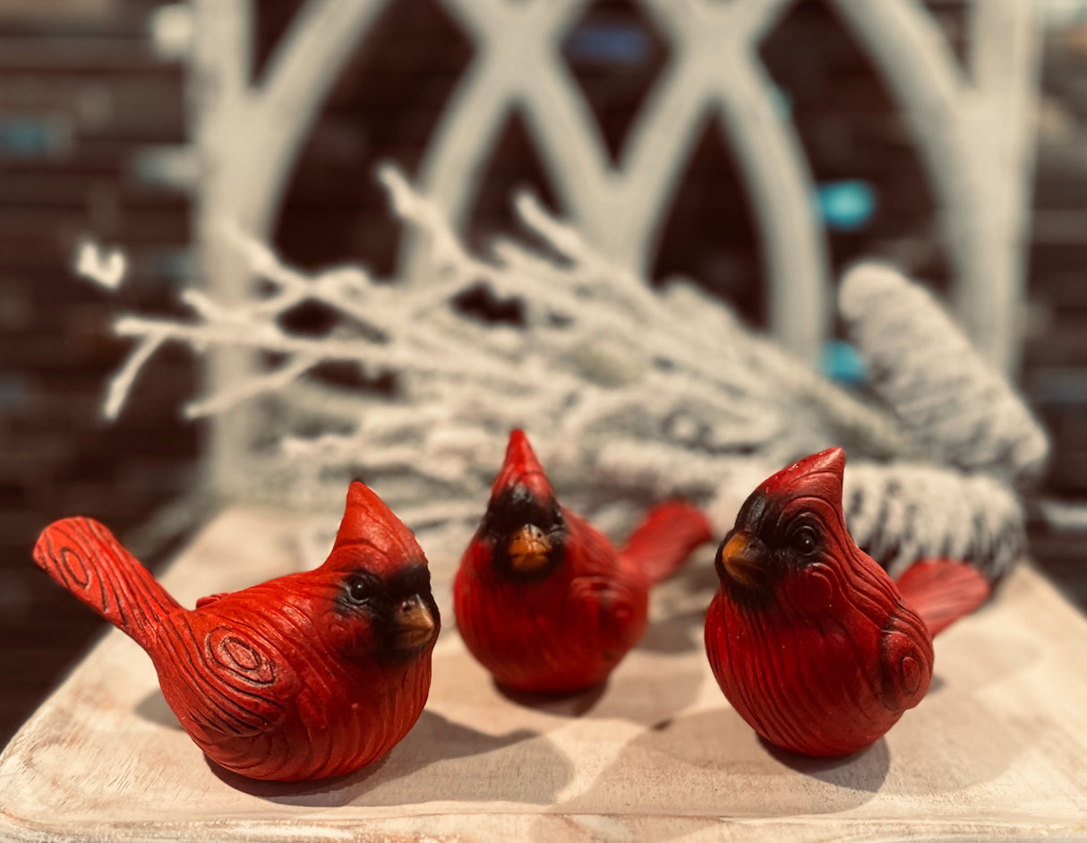 Set of 3 Red Cardinal Tabletop Figurines – Woodland Christmas Decor