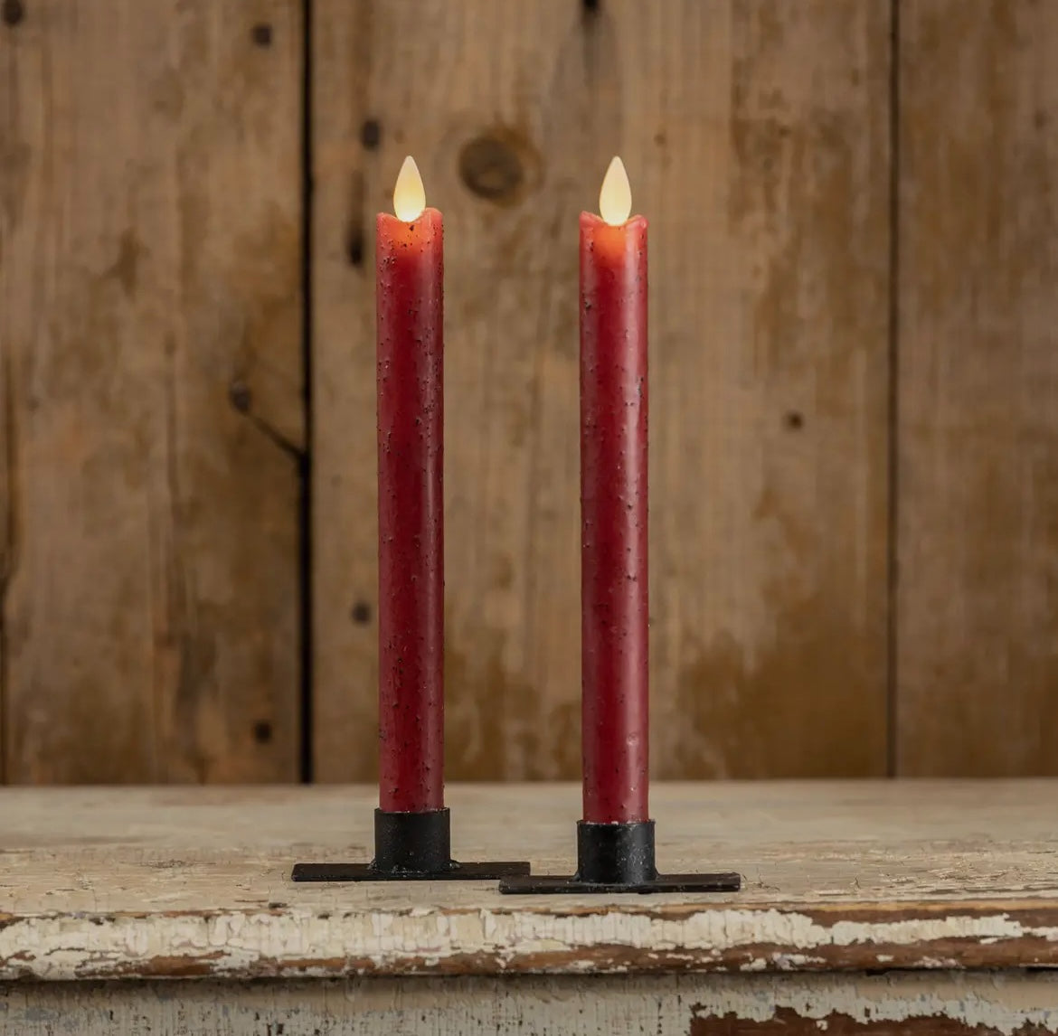 Red Moving Flame 9.5" Taper Candle Set of 2