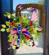 Square Patriotic Butterfly Wreath – Designer Ribbon Americana Door Decor