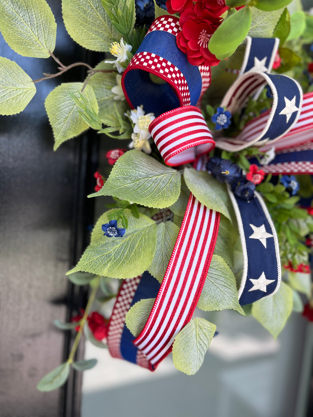 Square Patriotic Butterfly Wreath – Designer Ribbon Americana Door Decor