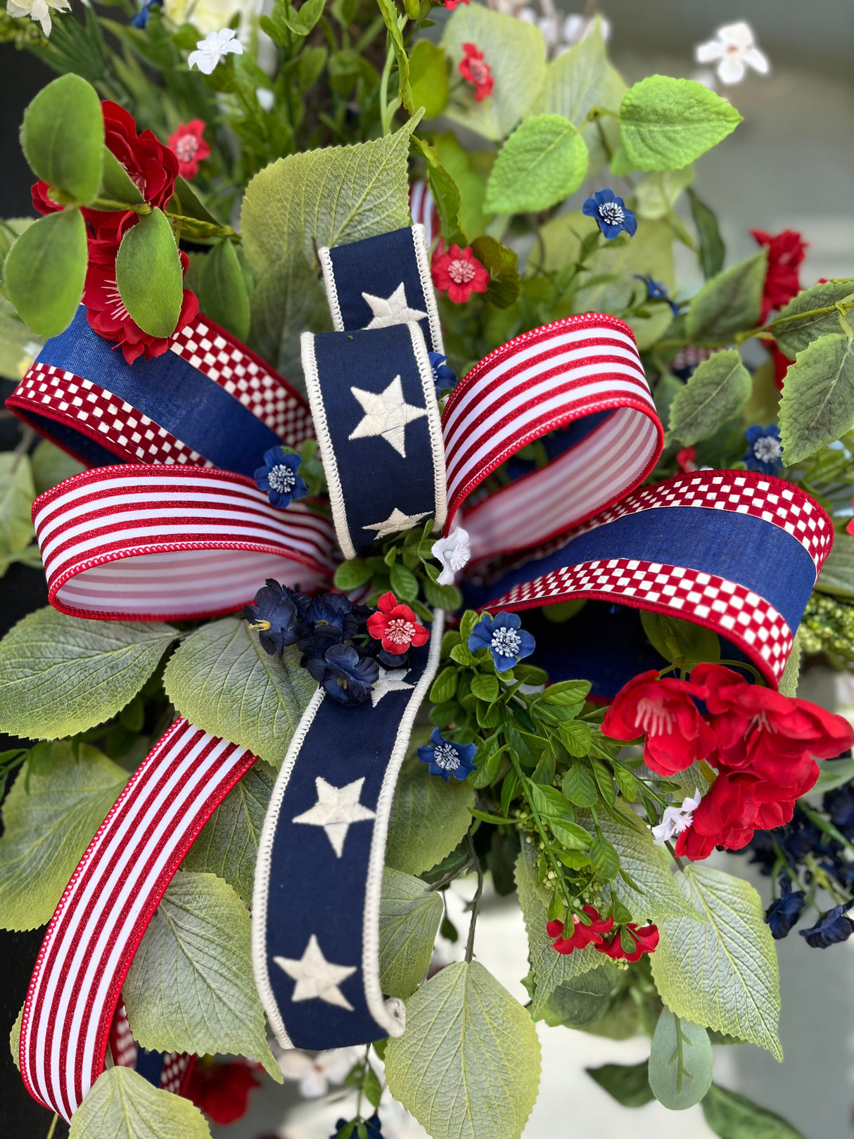 Square Patriotic Butterfly Wreath – Designer Ribbon Americana Door Decor