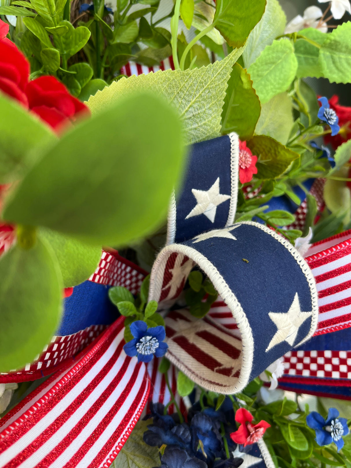 Square Patriotic Butterfly Wreath – Designer Ribbon Americana Door Decor