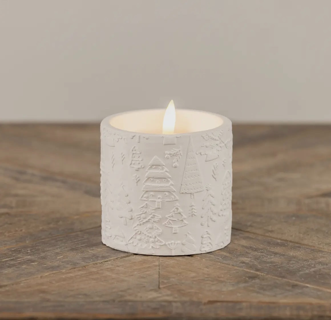 White Holiday Embossed Flameless Candle