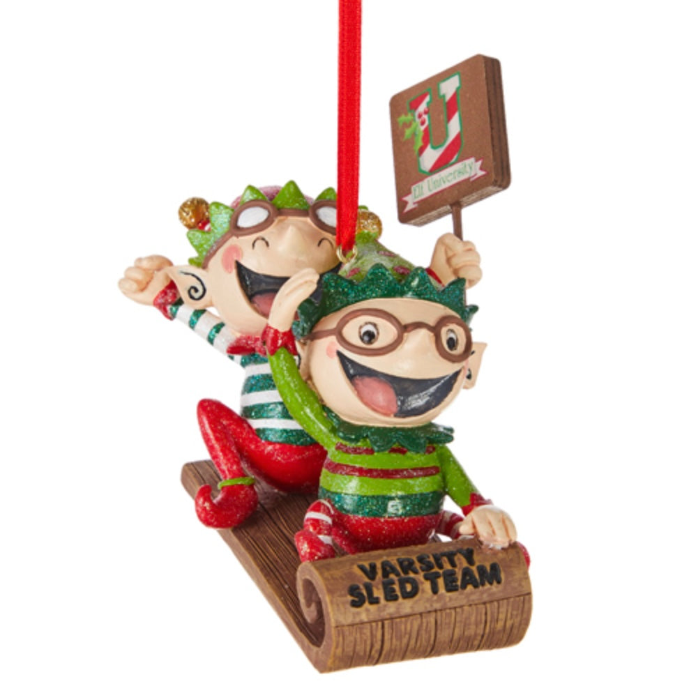 Varsity Sled Team Elf Ornament – Holiday Mischief