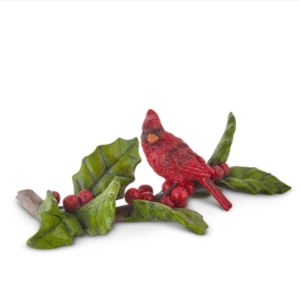 Cardinal on Holly Branch Figurine – 9.25" Resin Tabletop Holiday Accent